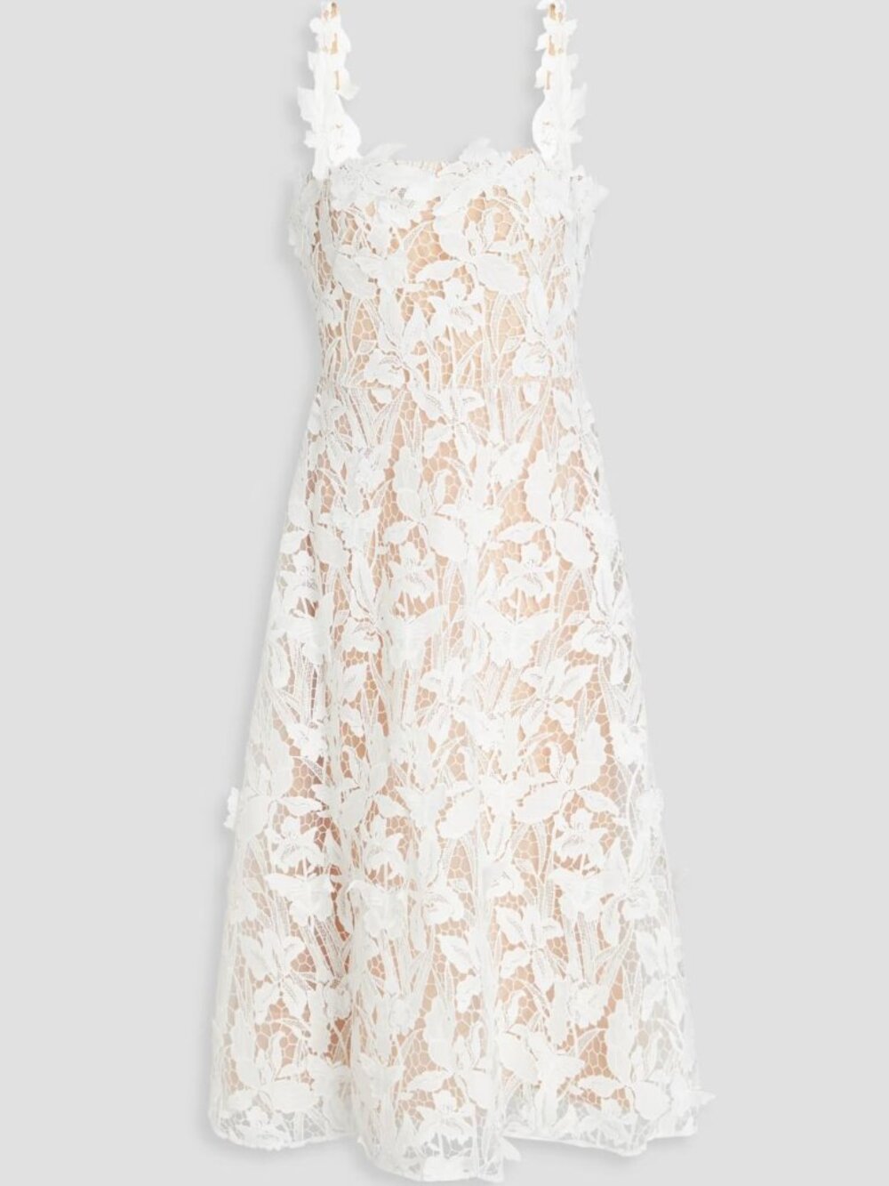Flared Guipure Lace Midi Dress